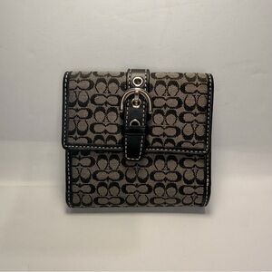 Coach Black and Gray Monogram Buckle Wallet